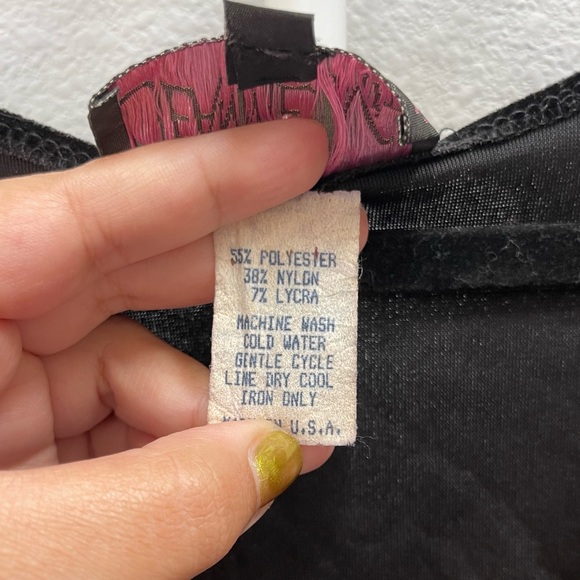 Jeannie Nitro Stretch Black Velvet Mini Dress with Pink Marabou Trim Size Large - Picture 4 of 9